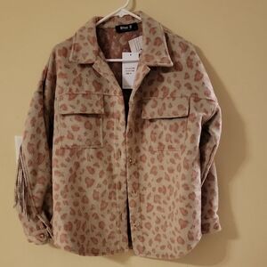Women's Leopard Print Jacket - Pink Gray. S